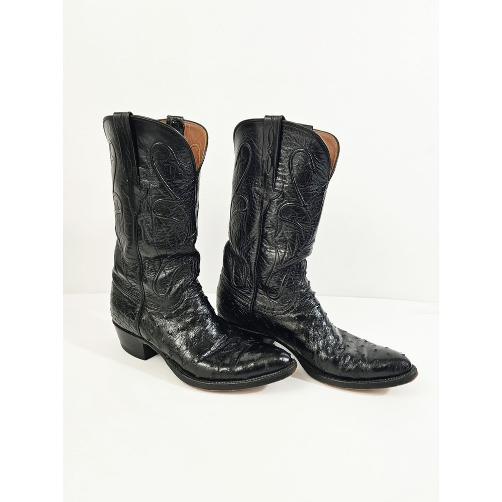 Lucchese 8.5 D Black Full Quil Ostrich Leather Cowboy Boots Proto Type Limited